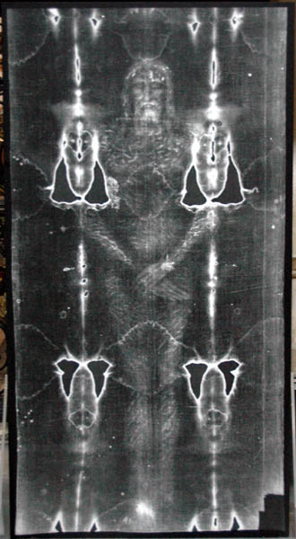 Picture of the Turin Shroud full body of Jesus Christ]
